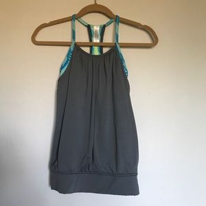 Ivivva Double Layer Tank Gray/Turquoise Pattern Girls 12 Active Sporty